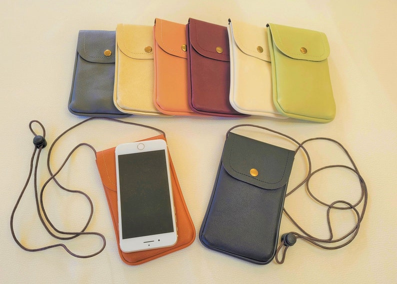 Slim Mobile Phone Bag, Adjustable Strap Length, Vegan Leather, Phone Shoulder Bag, Crossbody Bag, Multi Colours, Cell Phone Bag image 1