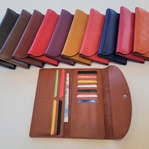 Portefeuille long en cuir, cuir véritable, porte-cartes grande capacité, sac à main en cuir véritable, portefeuille pliant en cuir souple véritable. 11 couleurs