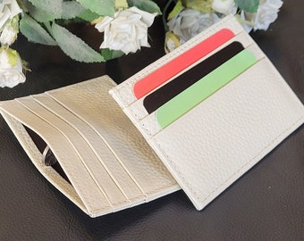 White Cardholder, Leather Wedding Purse, Slim Ivory Card Holder, Real Leather, Cream Credit Card Holder, Slim Card Wallet, Card Sleeve