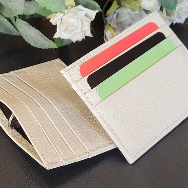White Cardholder, Leather Wedding Purse, Slim Ivory Card Holder, Real Leather, Cream Credit Card Holder, Slim Card Wallet, Card Sleeve