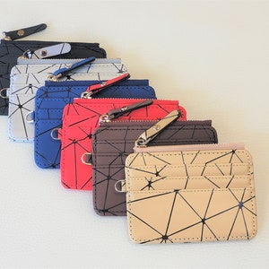 Tarjetero con cremallera de piel vegana fina, llavero con cremallera, billetera con llavero, monedero con cremallera, billetera con cremallera, tarjetero fino con cremallera, billetera unisex