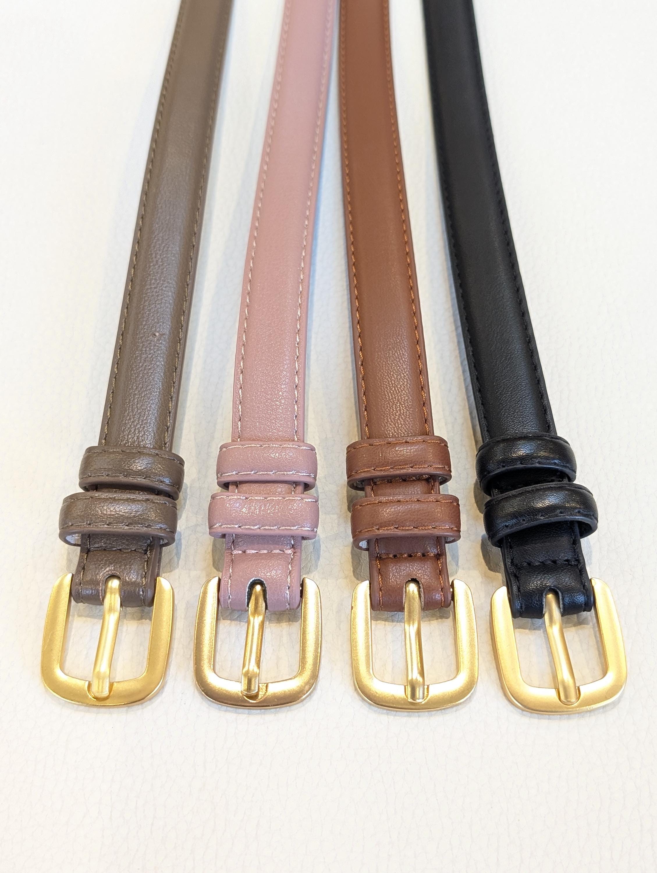 Slim Vegan Leather Square Buckle Belt, Gold Effect, Multi 
