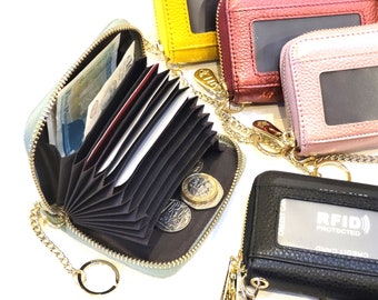 thumbnail interactive-video image 1 of Small RFID Blocking Credit Card Holder For Women - Mini Zipper Wallet With Coin Pocket 1 of 13