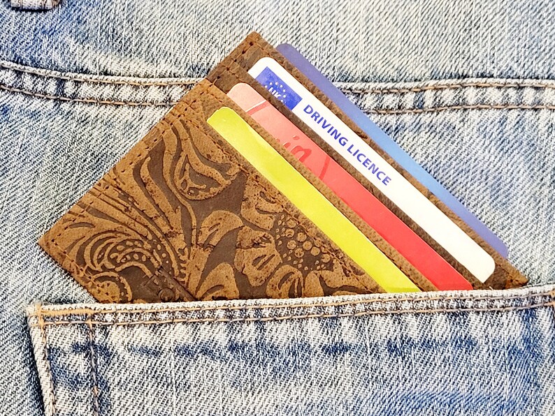Patterned Wallet Credit Card Sleeve Genuine Soft Leather Slim Brown Card Wallet Patterned Leather Credit Card Holder