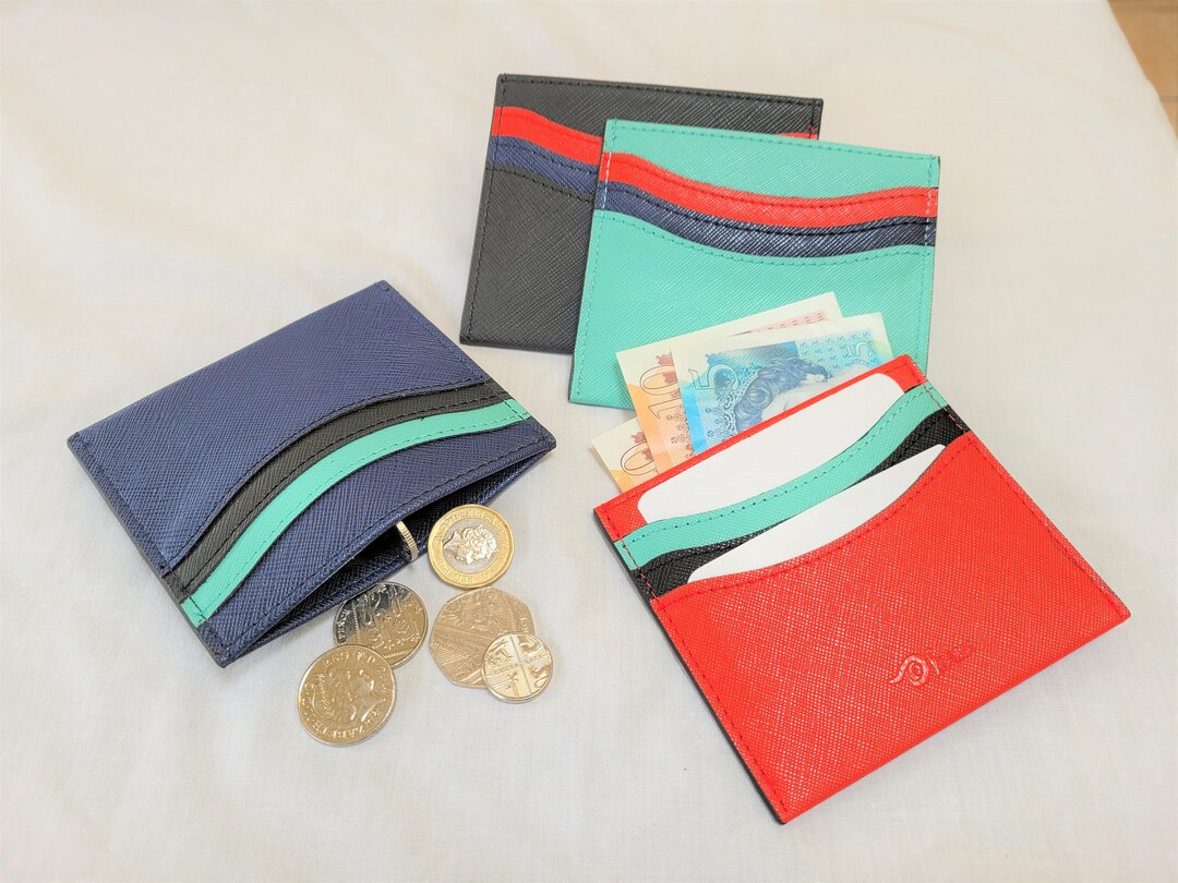 Colourful Card Holder, Vegan Leather, Waves Pattern, Multi Colour, Slim