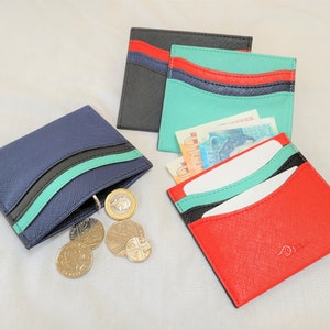 Kleurrijke kaarthouder, veganistisch leer, golvenpatroon, meerkleurig, slanke creditcardhouder, felle kleuren, kaarthoes, mooi cadeau