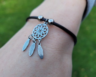 Mignon Dreamcatcher Bracelet Anklet réglable, cordon en cuir véritable, bracelet Dreamcatcher, bracelet de cheville avec charme, bracelet en cuir, bracelet de cheville Royaume-Uni