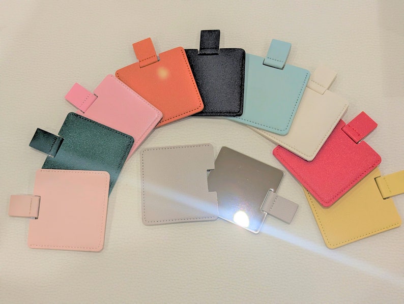 Ultradünner Taschenspiegel, Vegan Leder, Schminkspiegel, Mini-Handtaschenspiegel, Kosmetikspiegel, Kosmetikspiegel, Multi Farben, Unzerbrechlich Bild 7