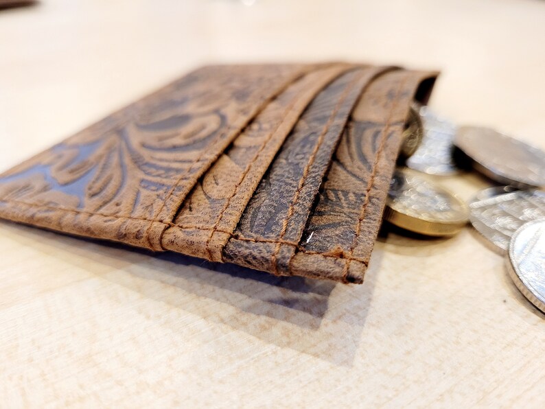 Patterned Wallet Credit Card Sleeve Genuine Soft Leather Slim Brown Card Wallet Patterned Leather Credit Card Holder