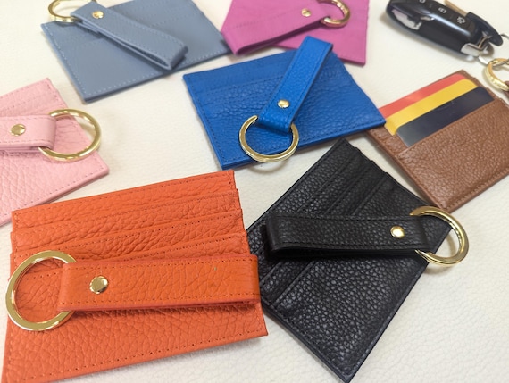 Leather Cardholder and Keychain Set, Leather Gift Set, Matching Set, Slim Wallet and Keyring, Multi-Colours, Colorful