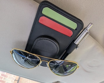 Veganistische leren autozonneklephouder: houder voor zonnebril, kaarten en pennen