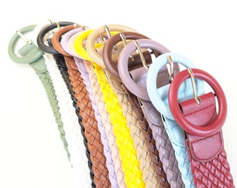 Ceinture en cuir végétalien, multicolores, ceinture colorée, ceinture à boucle ronde, ceinture de mode, beaucoup de couleurs, ceinture pour dames, ceinture pour femmes