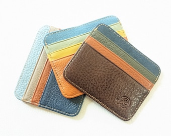 Multi Coloured Leather Card Holder, Real Leather, Slim Wallet, Brightly Coloured, Colorful Cardholder, Card Wallet, Multi Colored