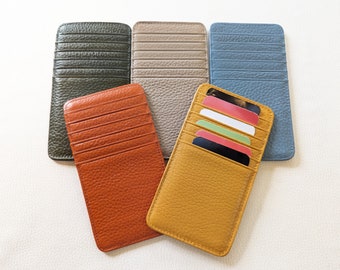 High Capacity Card Holder, Real Leather, Ultra Slim, Double Sided, Genuine Leather, Multi Coloured, Maximum Storage, Holds 12 Cards