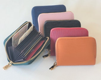 Vegan Leather Zip Card Holder, Zipper Purse, Small Zip Card Wallet, Zipper Card Holder, Secure, Multi Colours