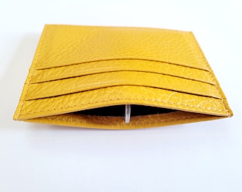 Slim Yellow Leather Card Holder: Minimalist Wallet