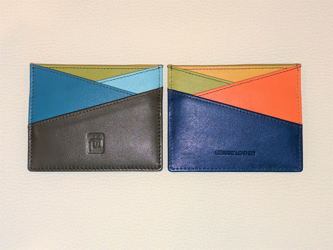 Colourful Leather Card Holder, Multi Coloured, Double Sided