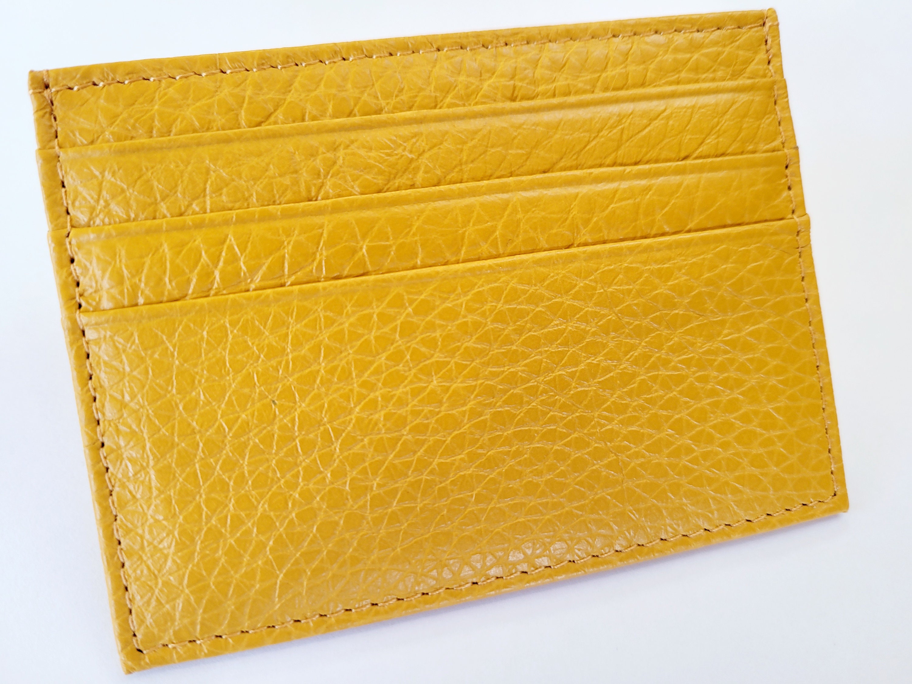 Slim Yellow Card Holder Real Leather Credit Card Holder Etsy