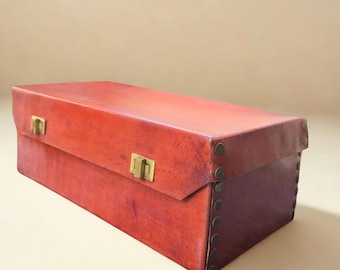 Leather shoe box in Buff Terracotta Leather, Royal Artisan Made Shoe Box, Classic tan Color, Big Shoe Box