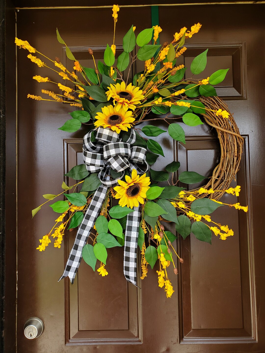 Sunflower Yellow Wreath for the Front Door Hanger, Buffalo Check Wreath ...