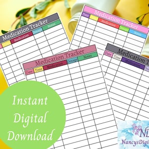 Wallet Size Medication Tracker Digital Printable, 4 Different Color ...
