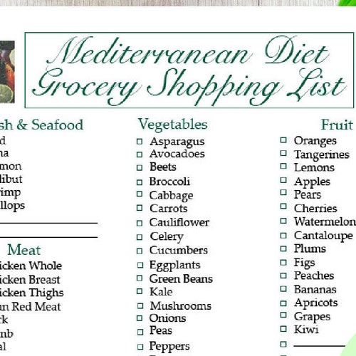 Printable Mediterranean Diet Grocery Shopping List Etsy