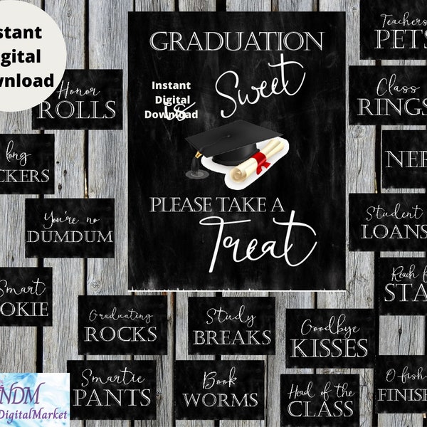 Printable Graduation Candy Bar Signs/Grad Party Decor/ Graduation Party Supplies/PDF/Set of 17/Candy Buffet Signs/Chalkboard Design