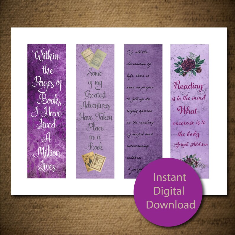 Book Quotes Bookmarks Digital Printable Instant Download Pdf - Etsy ...
