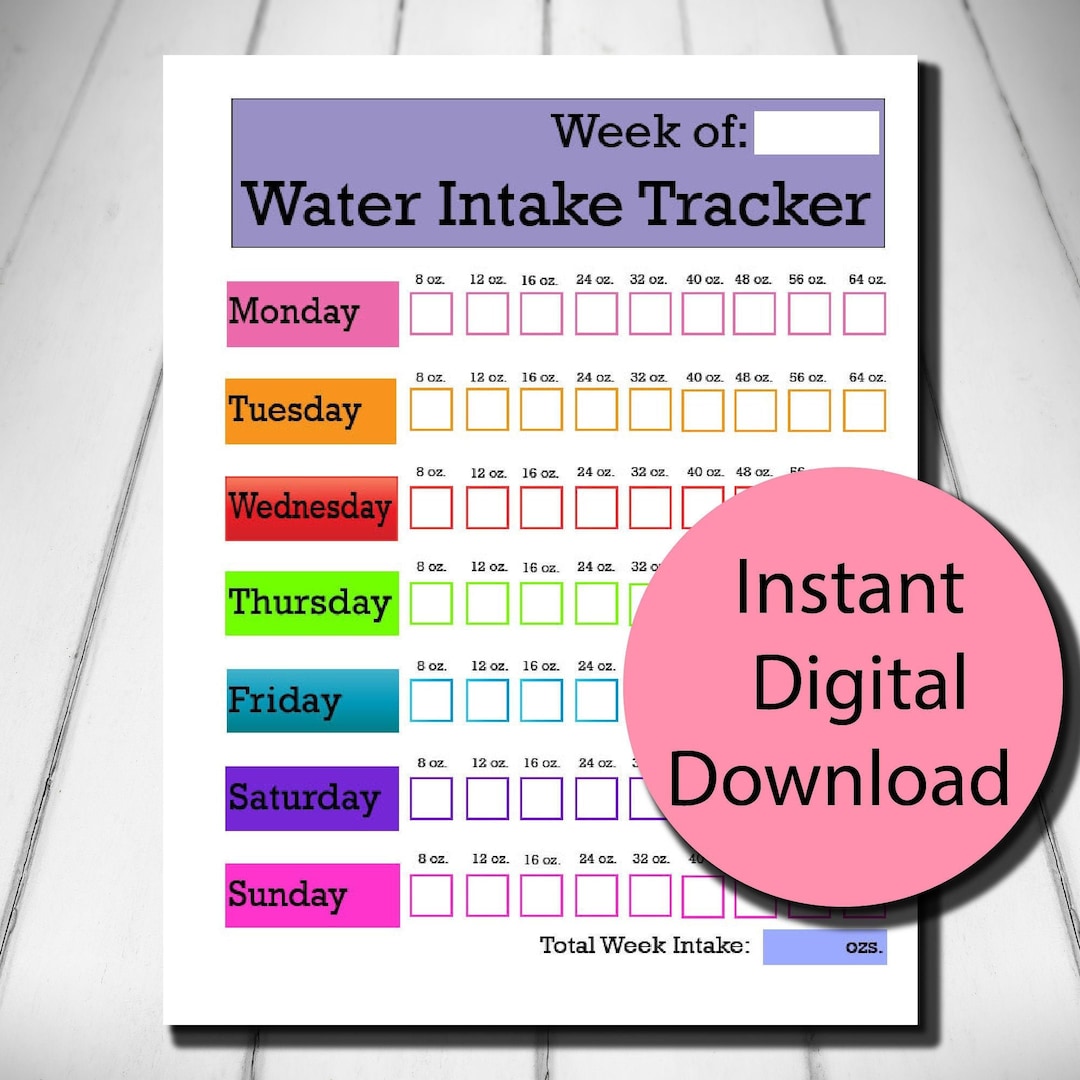 Printable Water Intake Tracker With Number of Ounces, - Etsy