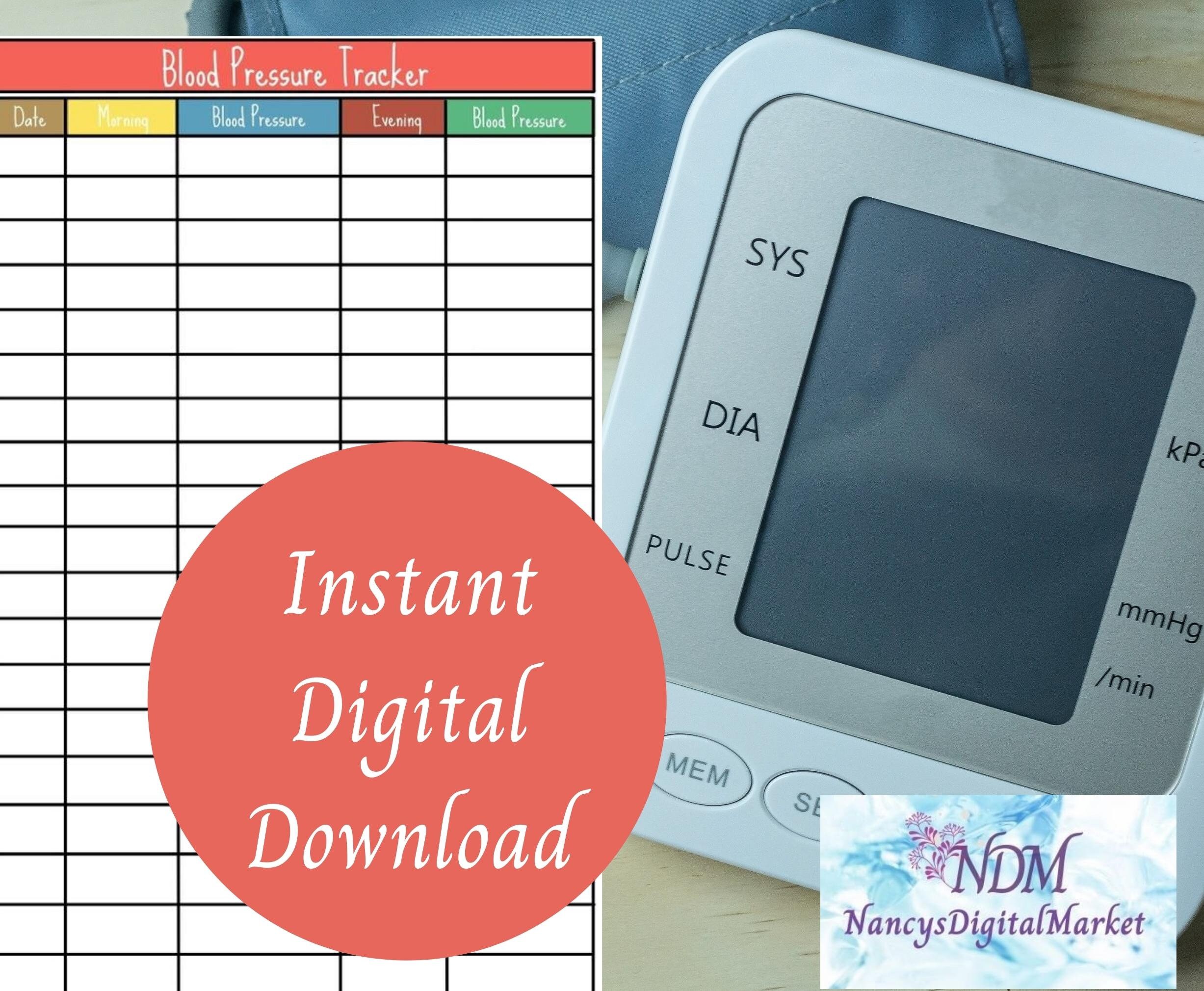 Wallet Size Blood Pressure Tracker Digital Printable, 4 Different Color ...