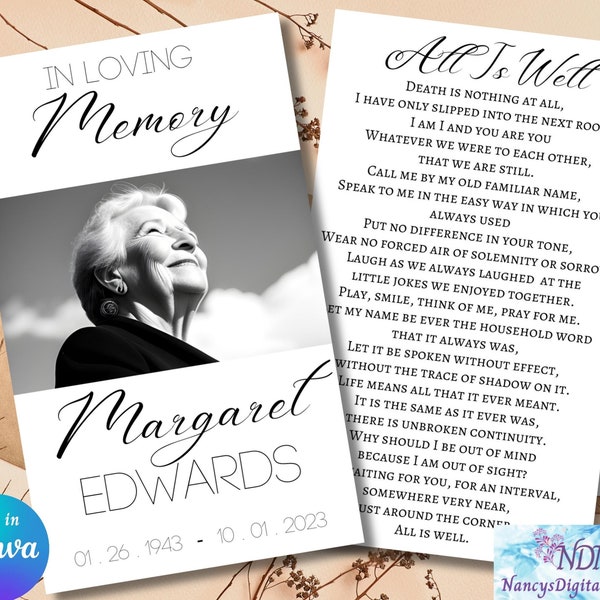 Minimalist Funeral Prayer Card Canva Template, Catholic Card, Virtual Card, Facebook Post Template, Funeral Poster, Editable Memorial Card