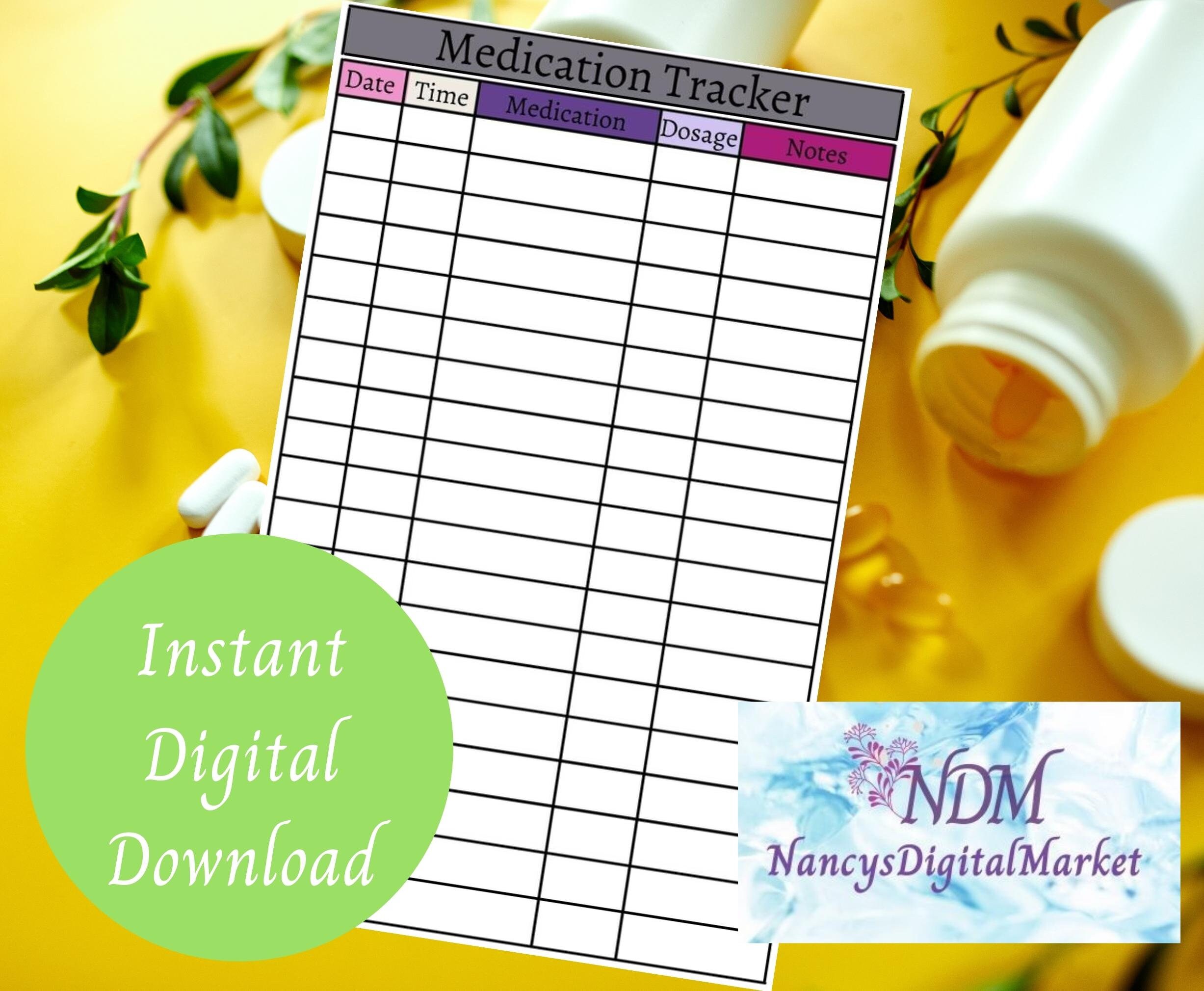 Wallet Size Medication Tracker Digital Printable, 4 Different Color Combos, 3.36x2 Inch, PDF