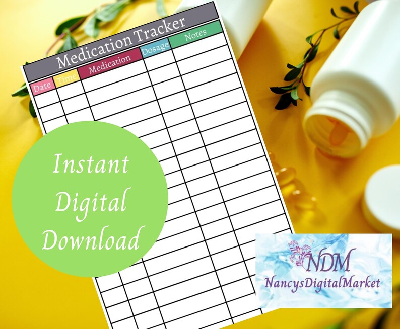 Wallet Size Medication Tracker Digital Printable, 4 Different Color