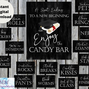 Printable Graduation Candy Bar Signs/Grad Party Decor/ Graduation Party Supplies/PDF/Set of 17/Candy Buffet Signs/Chalkboard Design