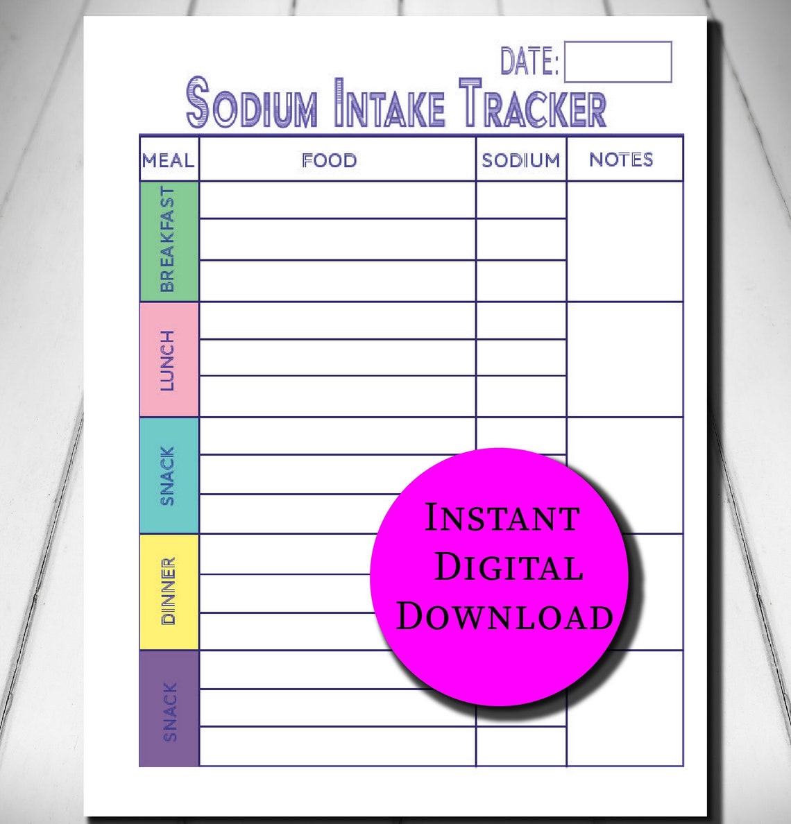 Printable Daily Sodium Intake Tracker Etsy