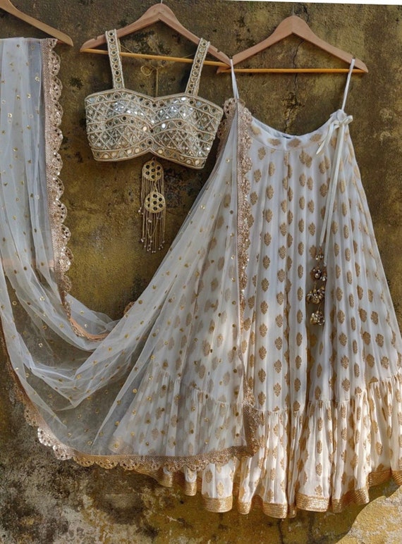 white ghagra choli dress