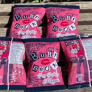 Mean Girls Party Favors, Mean Girls Chip Bags, Burn Book Party Favor, Burn Book Chip Bags
