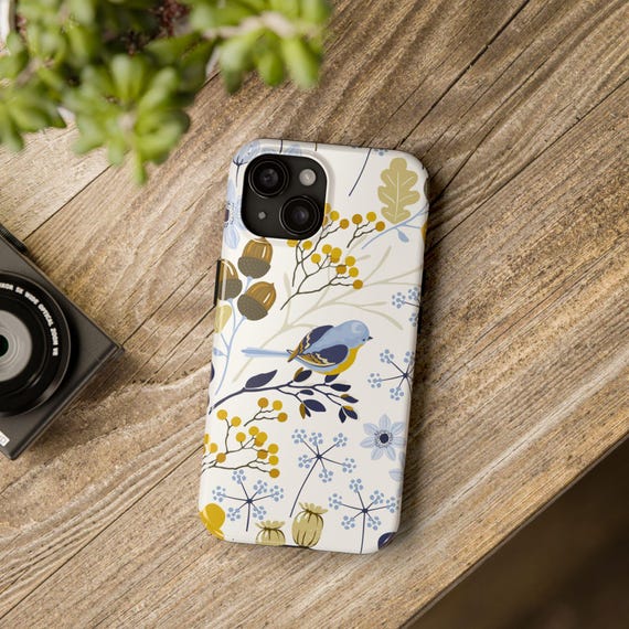 Floral Bird Tough Phone Case, Autumn Botanical Design