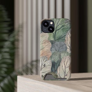 Telefoonhoesje met kaarthouder Cadeau voor kerst, aquarel bos hoesje Verjaardagscadeau voor beste vriend, kerstcadeau voor zus, cadeau voor moeder