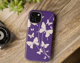 White Butterfly iPhone Case, Magnetic Tough Case, MagSafe Compatible