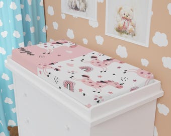 Pink Unicorn Pattern Baby Changing Pad Cover | Rainbows & Stars