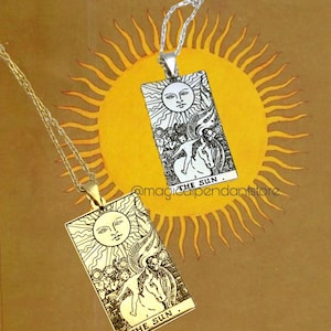 The Sun Tarot Card Pendant Necklace , 925 Sterling Silver Gold Plated Necklace , Best Friend Birthday Gift , Christmas Gift ,Mystic Jewelry
