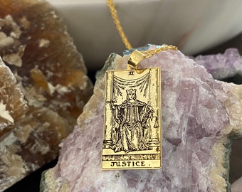 Justice Tarot Pendant Necklace , 925 Sterling Silver Tarot Jewelry  , Tarot Pendant Gold Necklace , Gift For Her , Gift for Valentines Day