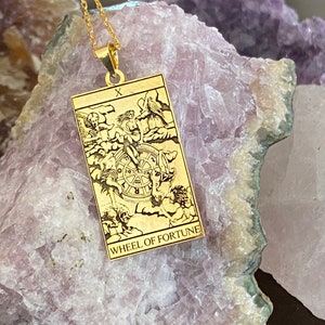 Wheel of Fortune Tarot Card Pendant Necklace , Silver Wheel Of Fortune Tarot Card Necklace , Tarot Gifts , Girlfriend Gift Necklace ,