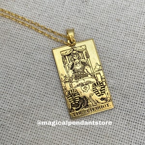 Chariot Tarot Pendant Necklace , 925 Sterling Silver Tarot Jewelry  , Tarot Pendant Gold Necklace , Minimalist Tarot Pendant , Gift For Her