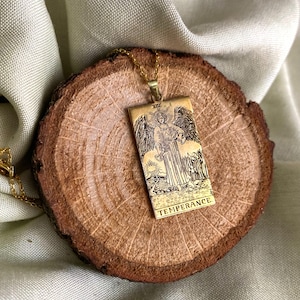 Collar colgante de carta de tarot de templanza de plata de ley 925, joyería de tarot vintage, regalo de cumpleaños, regalo de Navidad, manifestación