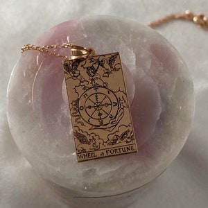 Wheel of Fortune Tarot Card Pendant Necklace , 925 sterling Silver Card Necklace , Girlfriend Gift Necklace , Valentines Day Gift