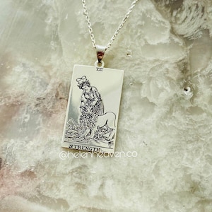 925 Sterling Silver Strength Tarot Card Pendant Necklace , Tarot Card Necklace , Tarot Jewelry ,Dainty Tarot Card Necklace, Christmas Gift
