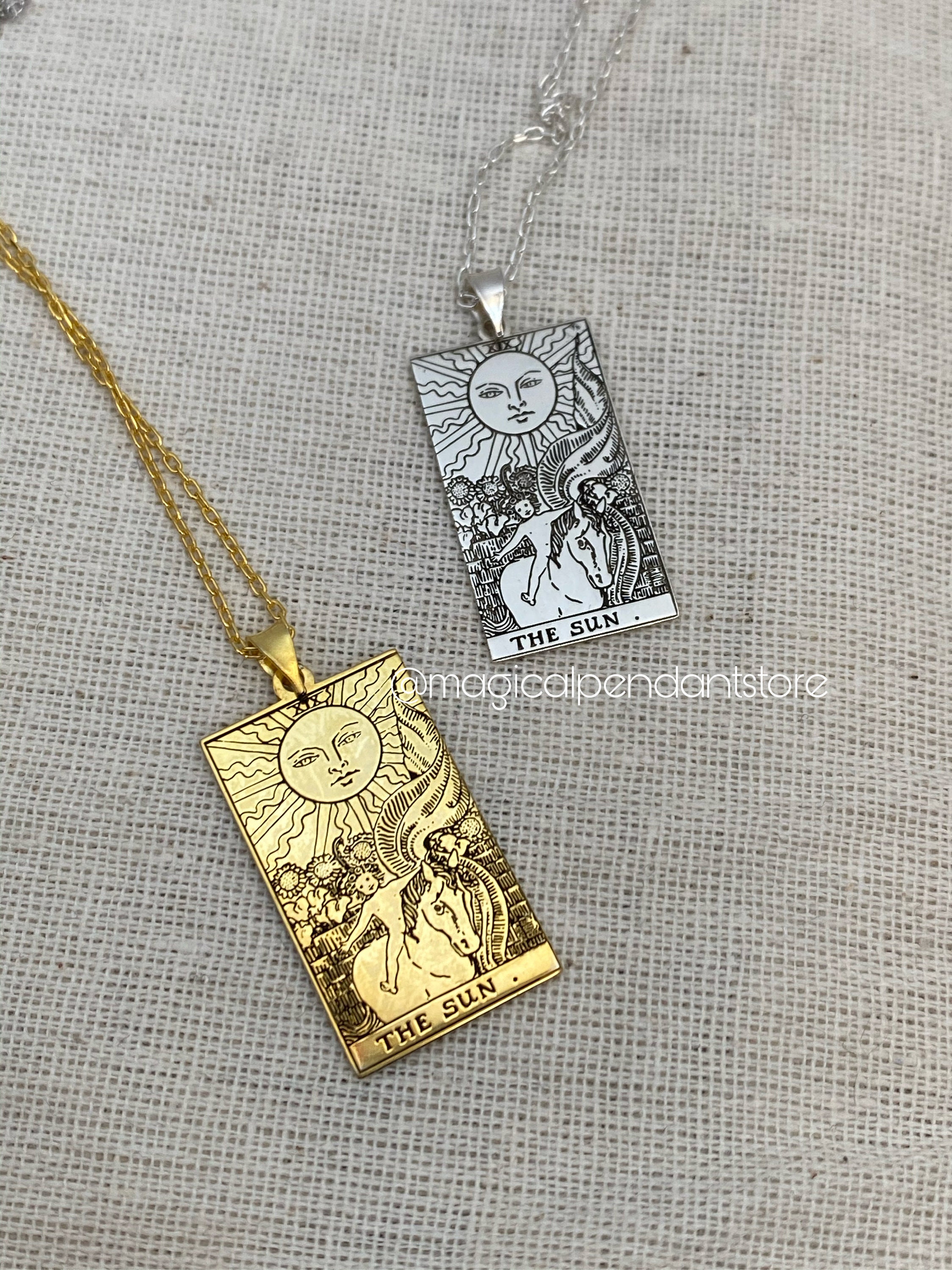 925 sterling silver The Sun tarot card pendant necklace