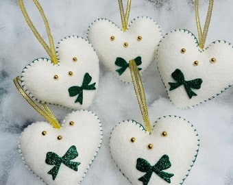 Felt Christmas hearts-Hanging ornament-Christmas tree decorations-Handmade decorations-Felt heart